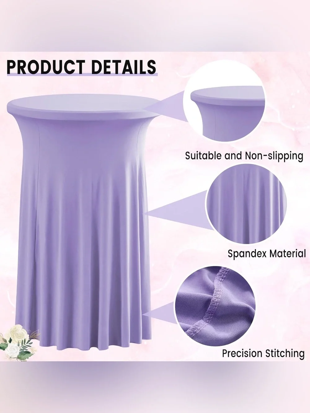 Stretch Spandex Cocktail Table Cover in Lavender - Set of 2